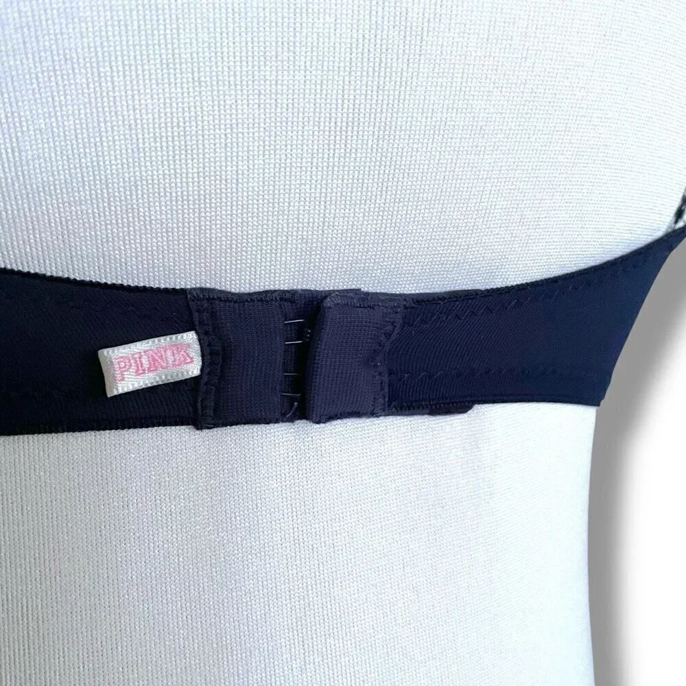 PINK Victorias Secret 32D Bra Navy Blue Wear Everywhere Push Up Underwire Padded